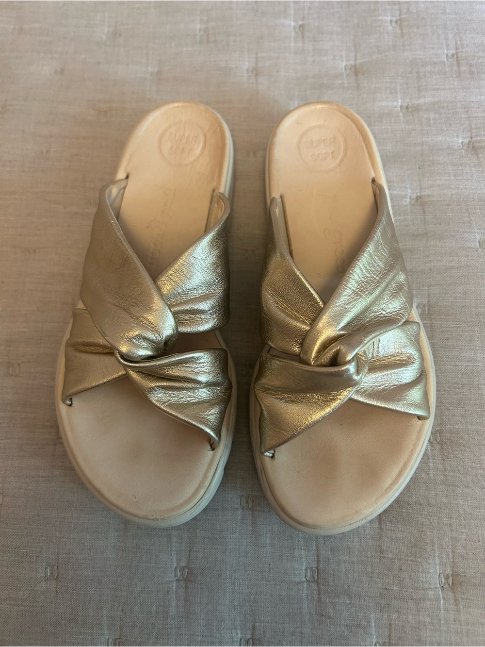 Paul Green Metallic Gold Knotted Slide Sandals